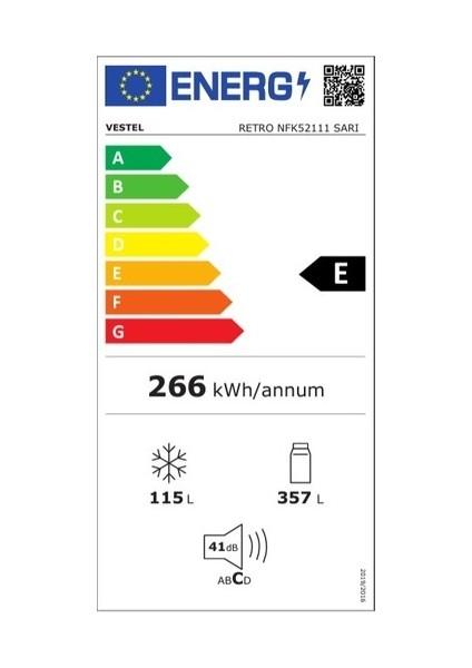 Retro NFK52111 Sarı 471 Lt No-Frost Buzdolabı