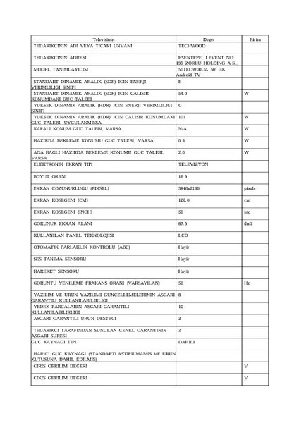 50TEC9700UA 50" 127 Ekran Dahili Uydu Alıcılı 4K Ultra HD Android DLED TV