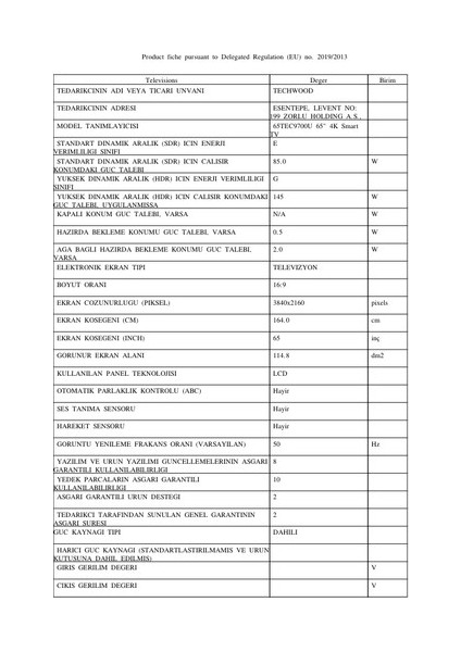 65TEC9700U 65" 165 Ekran Dahili Uydu Alıcılı 4K Ultra HD Smart DLED TV