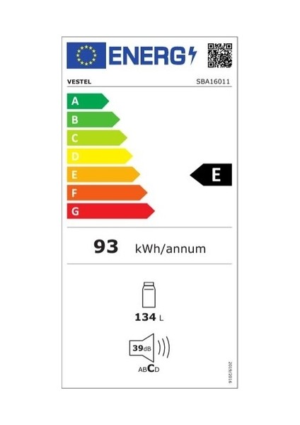 SBA16011 134 Lt E Enerji Sınıfı Statik Soğutucu Ankastre Buzdolabı
