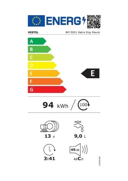 BM 5001 Retro Düş Mavisi 5 Programlı Bulaşık Makinesi modelleri