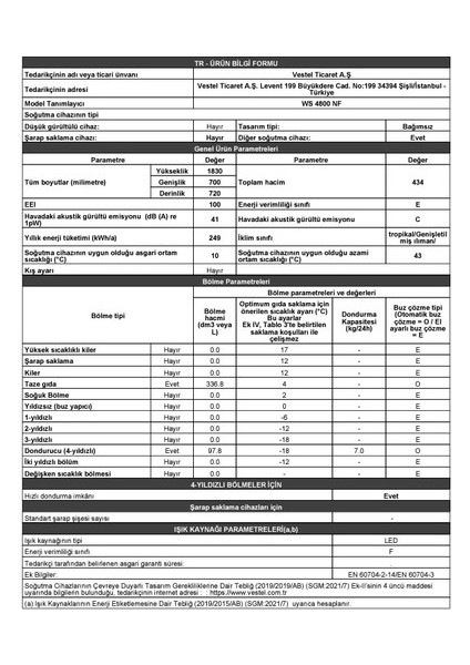 4800 Nf E Enerji Sınıfı 434 Lt No-Frost Buzdolabı