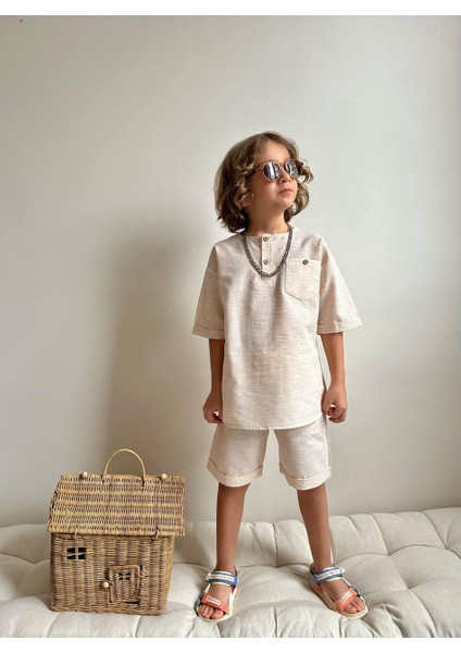Yigit Butik Poplin Kumaş Erkek Çocuk Şortlu Takım