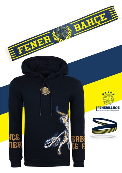 Orijinal Lisanslı Kapüşonlu Kolej Sweat + Bileklik ve Şal Kaşkol Set