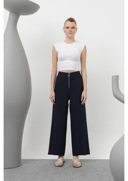 18228 Kadın Fermuarlı Pantolon