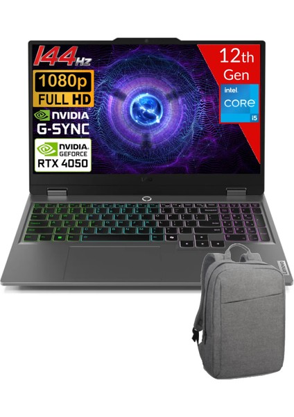 Loq 15IAX9 Intel Core I5-12450HX 16GB Ddr5 512GB SSD RTX4050 6gdr6 WIN11 Home 15.6 144Hz Fhd 83GS0081TR-16512C + Çanta