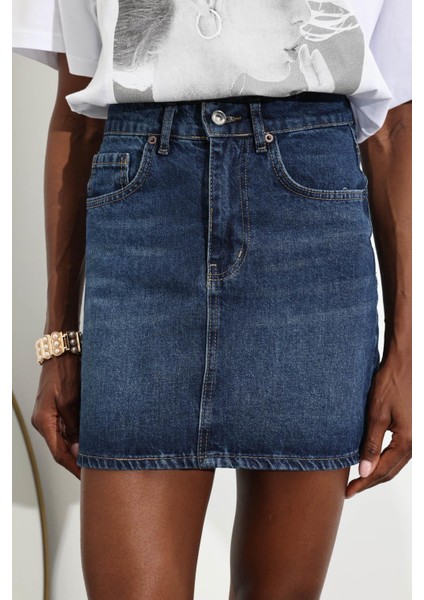 Lacivert Mini Denim Etek indirimleri