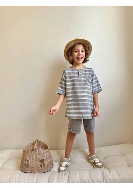 Yigit Butik Keten Kumaş Erkek Çocuk Şortlu Takım