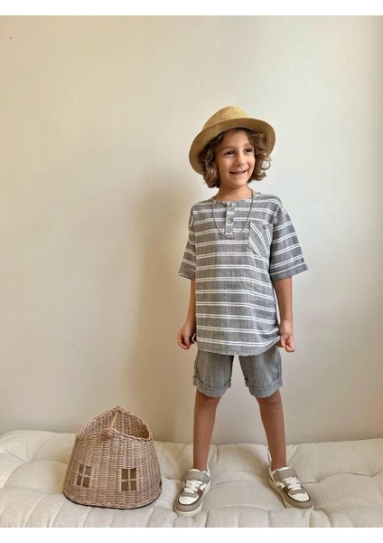 Yigit Butik Keten Kumaş Erkek Çocuk Şortlu Takım modelleri