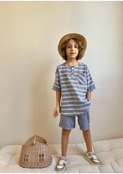Yigit Butik Keten Kumaş Erkek Çocuk Şortlu Takım