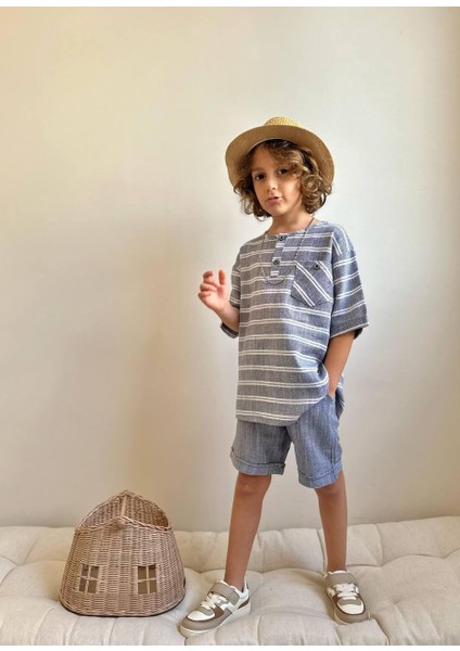 Yigit Butik Keten Kumaş Erkek Çocuk Şortlu Takım