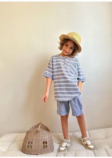Yigit Butik Keten Kumaş Erkek Çocuk Şortlu Takım