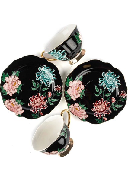 Fleur Siyah 2'li Çay Fincan Set 200CC Mutfak Dekorasyon 4 Parça Servis Elde Yıkanır Gold Yaldız fiyatları