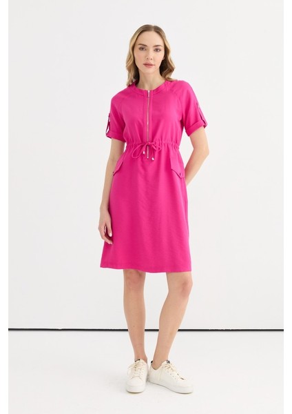 Beli Büzgülü Önü Fermuarlı Kapak Cep Elbise