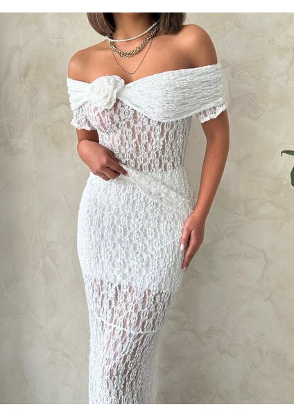 Gül Detaylı Dantel Dokuma Dantel Gübür Abiye Bluz Krem JB261548977 fırsatları