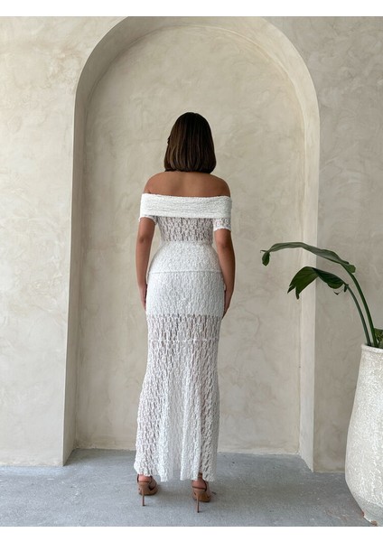 Gül Detaylı Dantel Dokuma Dantel Gübür Abiye Bluz Krem JB261548977 indirimleri