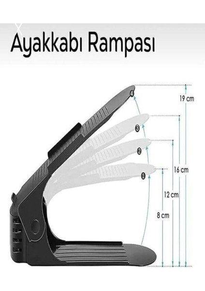 ( 5 Adet ) Ayarlanabilir 4 Kademeli Ayakkabı Rampası Dekoratif Ayakkabılık Düzenleyici Si?yah