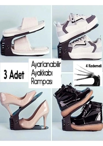 ( 3 Adet ) Ayarlanabilir 4 Kademeli Ayakkabı Rampası Dekoratif Ayakkabılık Düzenleyici