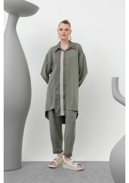 14297 Kadın Garnili Şerit Detaylı Modal Takım