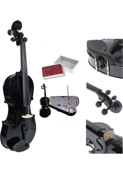 Siyah Keman 4/4 Ahşap Tam Boy Kutu Yay Reçine