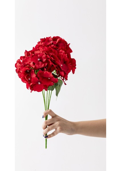 Yapay Ortanca Çiçeği Kırmızı 45 cm 7 Dal