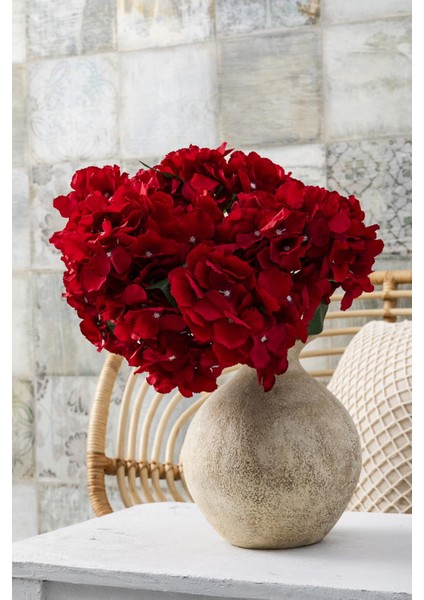 Yapay Ortanca Çiçeği Kırmızı 45 cm 7 Dal