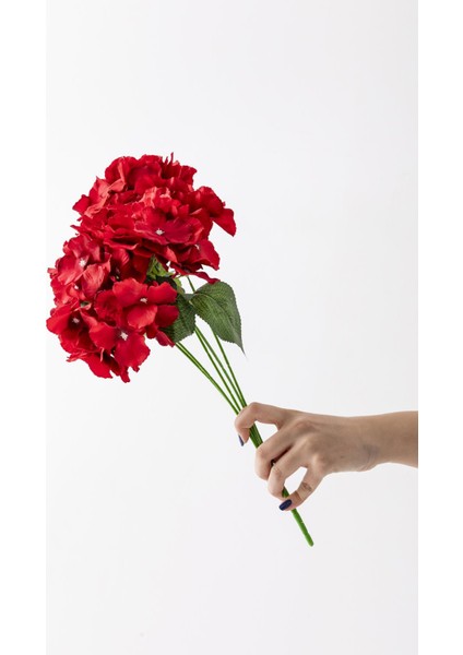 Yapay Ortanca Çiçeği Kırmızı 45 cm 7 Dal