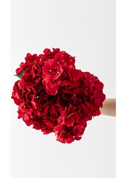 Yapay Ortanca Çiçeği Kırmızı 45 cm 7 Dal