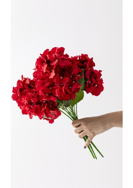 Yapay Ortanca Çiçeği Kırmızı 45 cm 7 Dal
