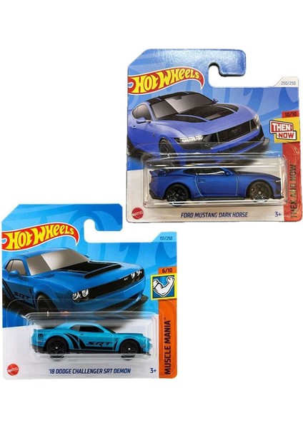 2 Araç Hot Wheels Set - Ford Mustang Dark Horse & '18 Dodge Challenger Srt Demon (1/64)
