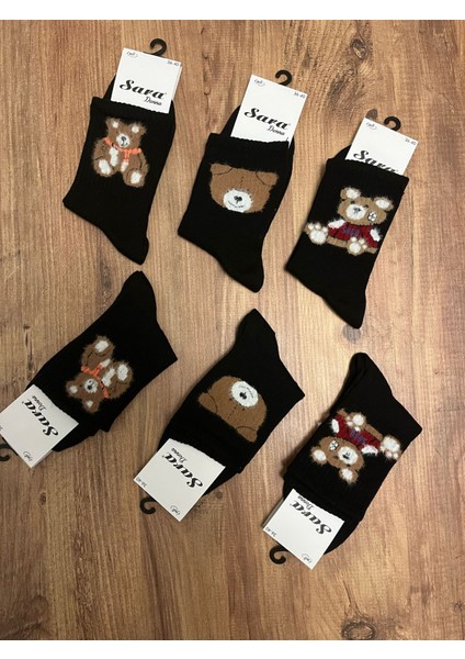 6'lı Unisex Ayıcık Desen Kolej Çorap