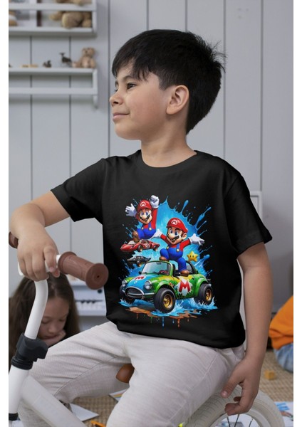 Süper Mario Tshirt Çocuk Tişört Cars 18 Siyah