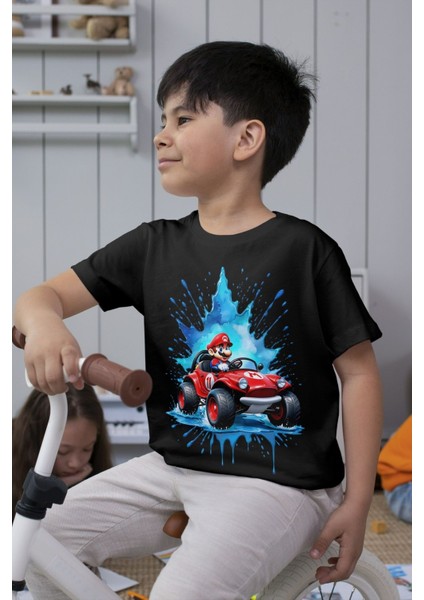 Süper Mario Tshirt Çocuk Tişört Cars 17 Siyah