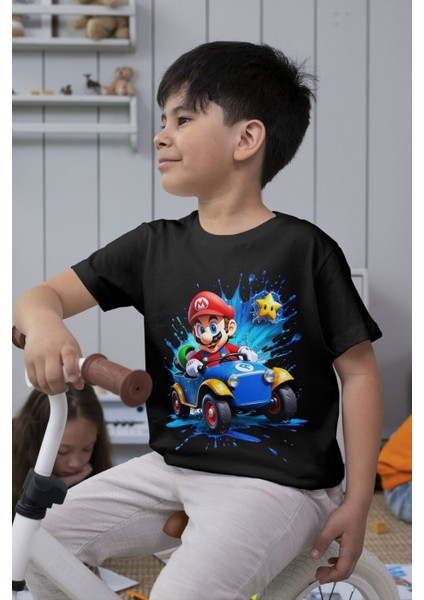 Süper Mario Tshirt Çocuk Tişört Cars 19 Siyah