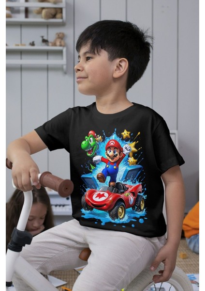 Süper Mario Tshirt Çocuk Tişört Cars 5 Siyah