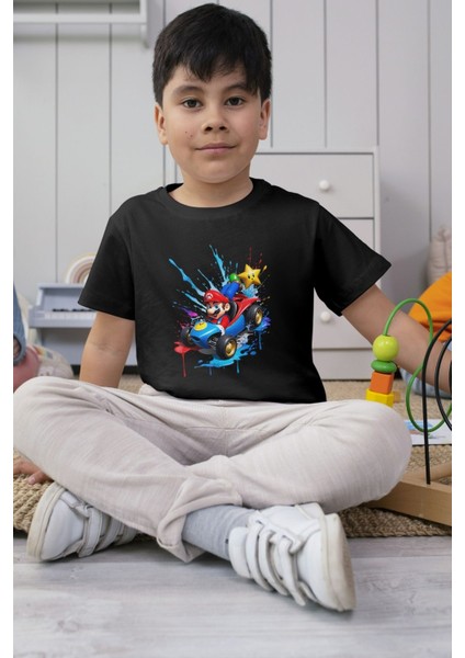 Süper Mario Tshirt Çocuk Tişört Cars 1 Siyah