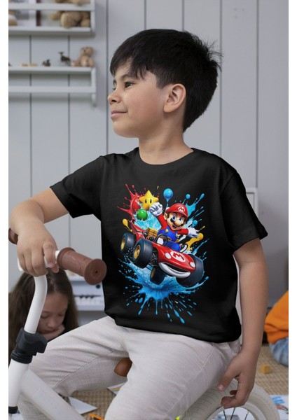 Süper Mario Tshirt Çocuk Tişört Cars 16 Siyah