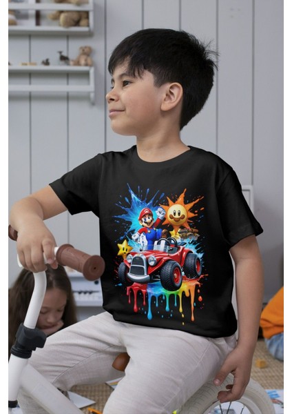 Süper Mario Tshirt Çocuk Tişört Cars 6 Siyah