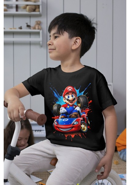 Süper Mario Tshirt Çocuk Tişört Cars 8 Siyah
