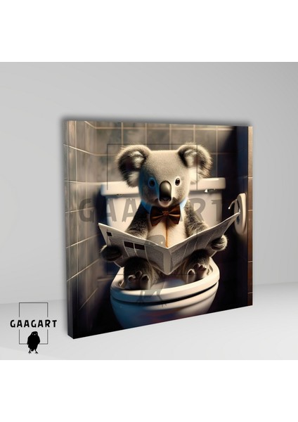 Tekli Kare Kanvas Banyo Tablosu Gazete Okuyan Papyonlu Koala fiyatları