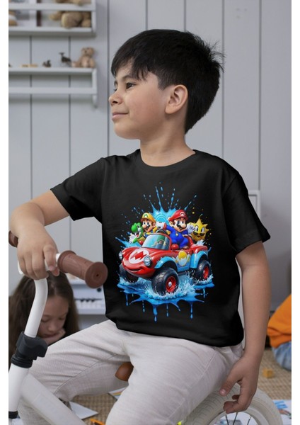 Süper Mario Tshirt Çocuk Tişört Cars 7 Siyah