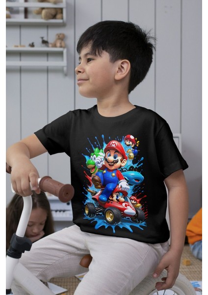 Süper Mario Tshirt Çocuk Tişört Cars 11 Siyah