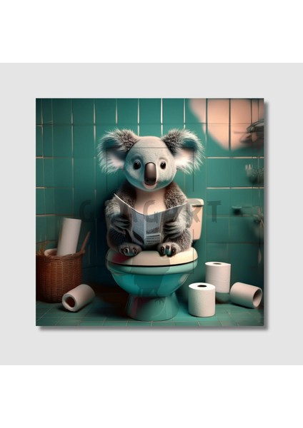 Tekli Kare Kanvas Banyo Tablosu Gazete Okuyan Yeşil Koala modelleri