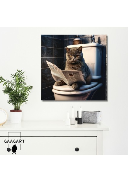 Tekli Kare Kanvas Banyo Tablosu Gazete Okuyan Yaslanmış British