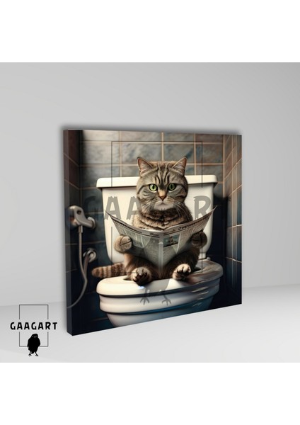 Tekli Kare Kanvas Banyo Tablosu Gazete Okuyan Yeşil Gözlü Tekir fiyatları