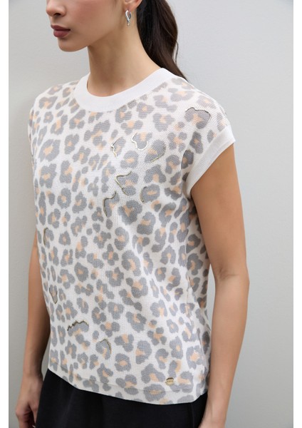 Leopar Baskılı Varak Detaylı Kazak