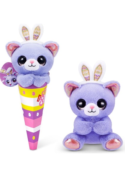 Coco Cone Tavşan Kulaklı Mor Kedi Peluş Oyuncak | Renkli Koni Kutulu