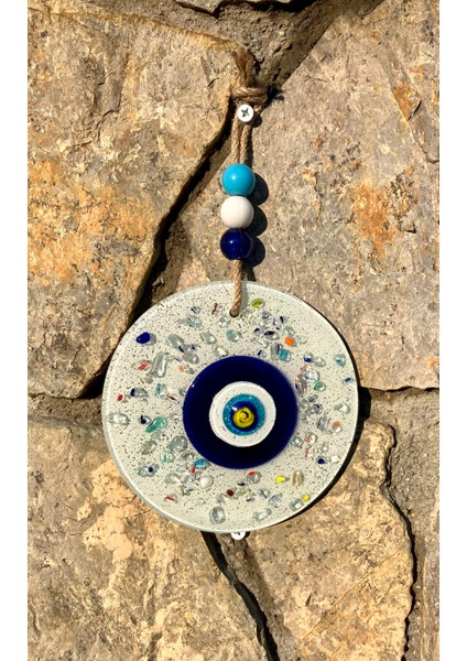 Beyaz Özel El Yapımı Nazar Boncuğu 16 cm