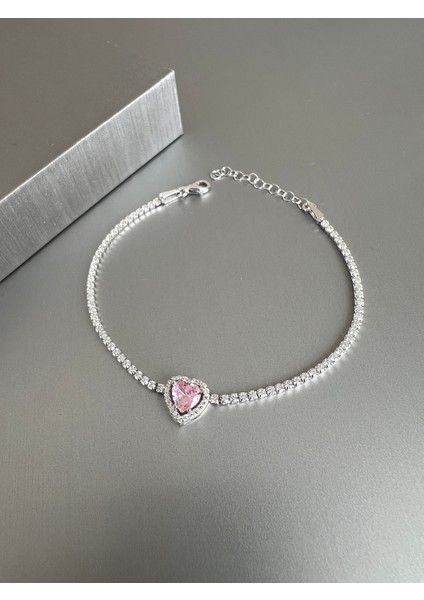 Gümüş Kalp Bileklik ,su Yolu Pembe Kalp Bileklik