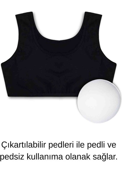 %95 Pamuklu Kız Çocuk Likralı Penye Kalın Askılı Pedli Alıştırma Sütyeni Yarım Atlet 4lü Set